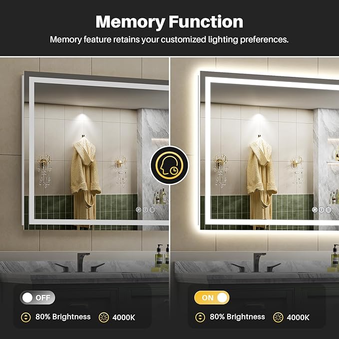 66"x36" LED Bathroom Mirror with Lights, Backlit & Front Lit, Anti-Fog Lighted Bathroom Vanity Mirror for Wall, Memory Function, Dimmable, HD Tempered Glass, Shatter-Proof