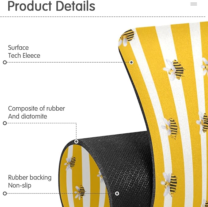 Kitchen Sink Splash Guard 2 PCS 14.7 Inch Sink Faucet Mat Splash Guard for Bathroom Countertop Water Absorbent Foldable Cuttable Soft Washable Yellow and White Striped Bees01