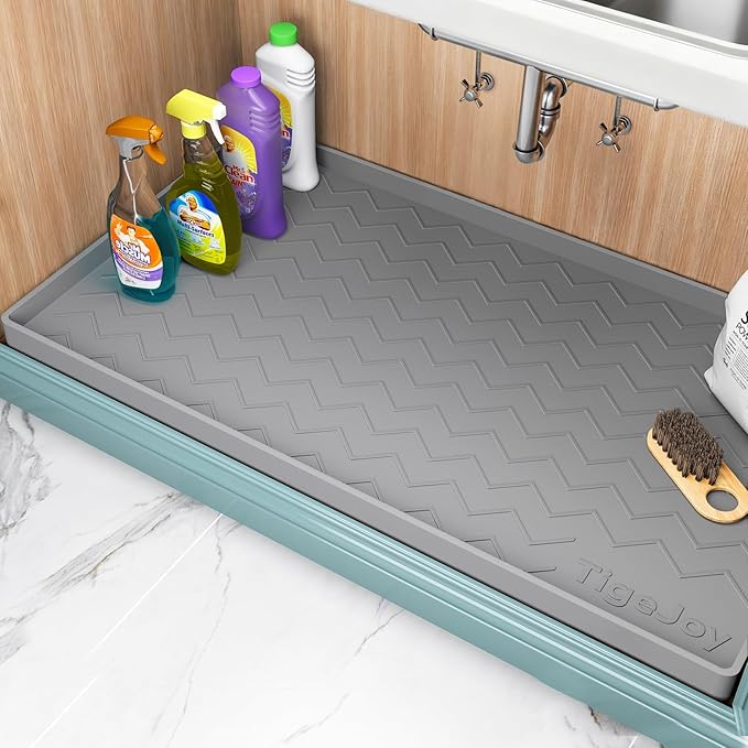 TigeJoy 19" x 19" Under Sink Mats for Kitchen Waterproof, Leak-Proof Silicone Mat Sink Protector and Cabinet Liner, Kitchen Essentials Organizer and Storage, Boot or Shoe Tray, Pet Feeding Mat