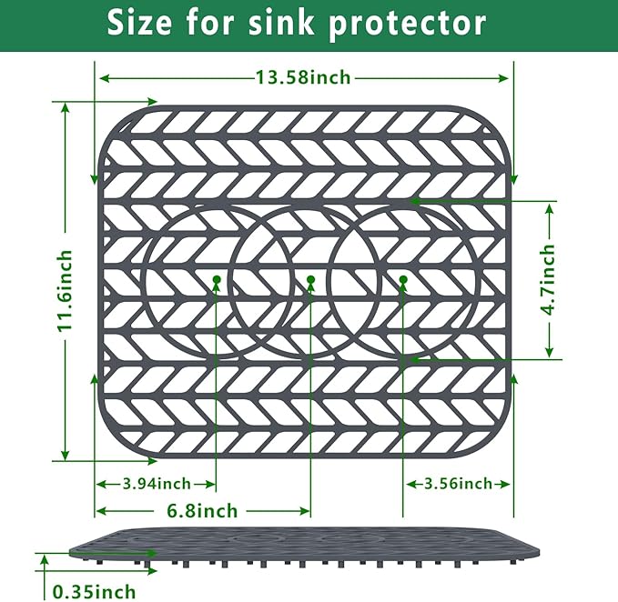 GUUKIN Sink Protectors for Kitchen sink, 13 5/8" x 11 5/8" Folding Non-slip Silicone Mat Grid for Bottom of Farmhouse Stainless Steel Porcelain Sink with 3 Reserved Holes