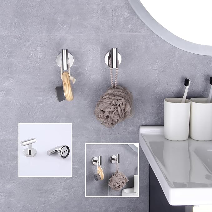 GERZWY Bath Towel Hook SUS 304 Stainless Steel Coat/Robe Clothes Hook for Bath Kitchen Modern Hotel Style Wall Mounted 2 Pack Polished Chrome AG-1107B-JG