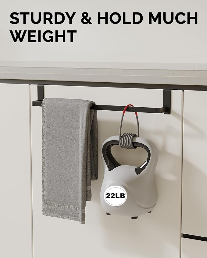 Over Cabinet Towel Rack, 2 Pack 14 Inch Over The Door Towel Bar Towel Hanger for Kitchen, Stainless Steel Over Cabinet Cupboard Kitchen Towel Holder, Foam Protective Mats(Black)