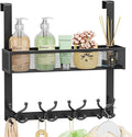 SWTYMIKI Over The Door Hook with 16 Hooks & Mesh Baskets - Heavy Duty Over The Door Organizer Hanger for Towels, Coats, Clothes - Space Saving Hanging Rack for Bathroom, Living Room, Black