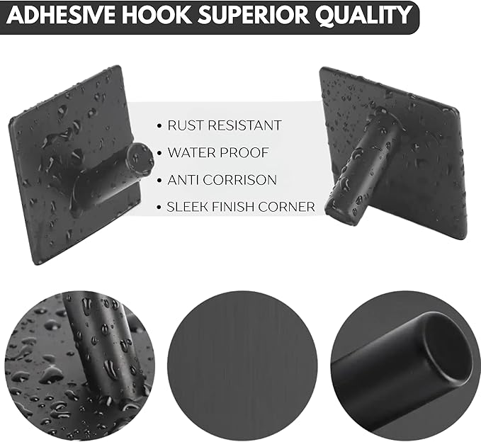 Adhesive Hooks for Hanging - 4 PCs, Towels Hooks for Bathroom, Sticky Hooks for Walls No Damage, Adhesive Hook for Outside, Kitchen, Bathroom, Office (Hook 3)
