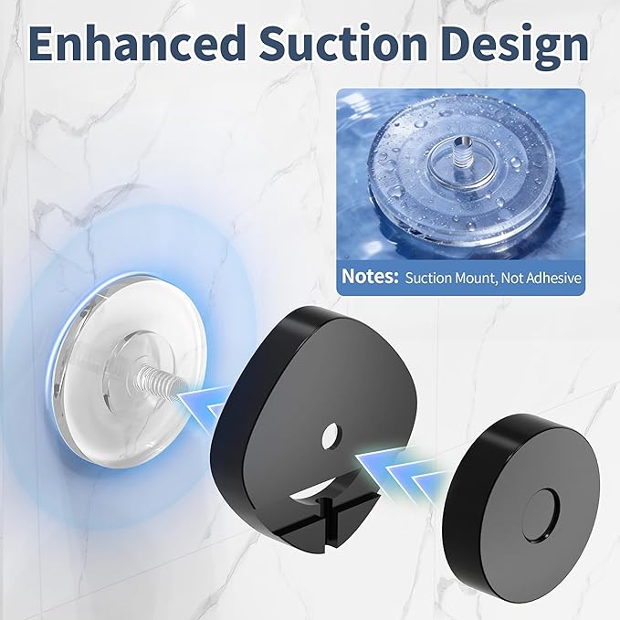 ZUNTO Suction Cup Toothbrush Holder for Bathroom Essentials - Wall-Mounted Suction Shower Caddy, Waterproof & Rustproof, Stylish Matte Black Design for Toothbrushes, Toothpaste, and Facial Cleansers