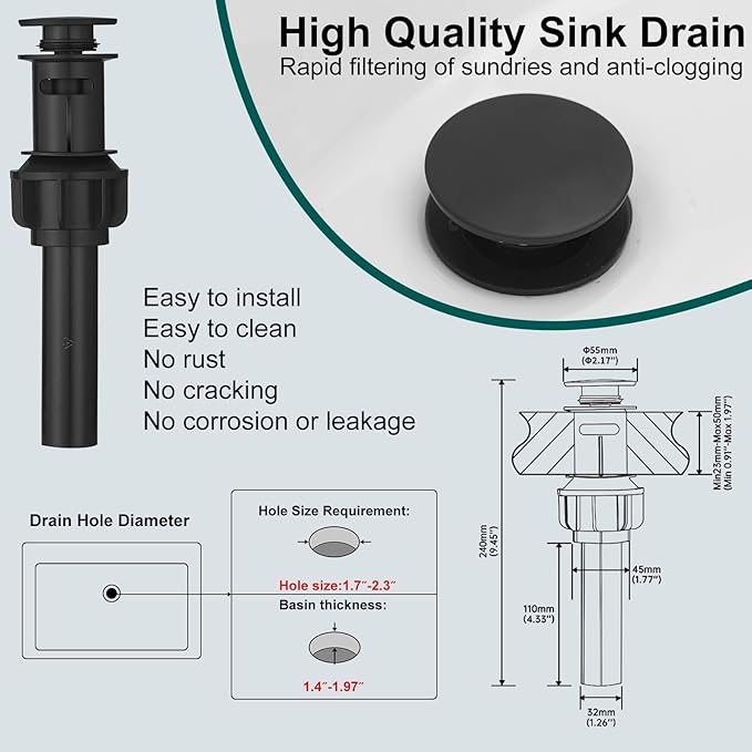 Hoimpro Black Waterfall Bathroom Faucet with cUPC Supply Lines, Single Handle Bathroom Sink Faucet with Pop-up Drain, Rv Vanity Vessel Faucet with Deck Plate, Matte Black, 1 or 3 Hole