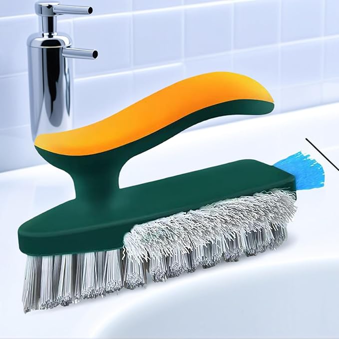 Hard Bristle Cleaning Brush - Cleaner Scrubber - with Handle Small Cleaning Brushes for Tight Spaces | for Shower Kitchen Floor Tub Grout Household Countertop