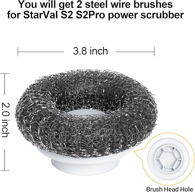 2Pcs Steel Wire Brush Heads for Electric Spin Scrubber Cleaning Stoves, Pots, Grills, Ovens(White)