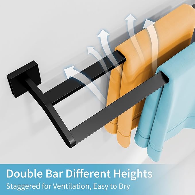 Double Towel Bar 24 Inch, Heavy Duty Stainless Steel Double Towel Racks for Bathroom Wall Mounted, Space Saving Bathroom Towel Holder Rod, Matte Black