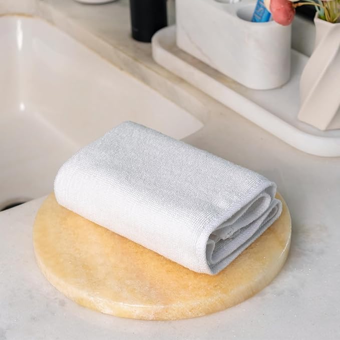 BCS Round Marble Vanity Tray for Bathroom Counter- 10 inch Natural Mexico Onyx Stone Tray for Perfume, Jewelry, Makeup Organizer, Luxury Dresser & Nightstand Decor