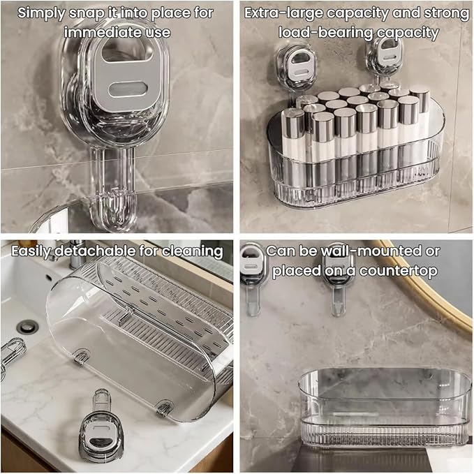 No-Drill Bathroom Suction Storage Box – Large Capacity and Strong Load-Bearing, Removable Hanging Storage Basket (Gray)