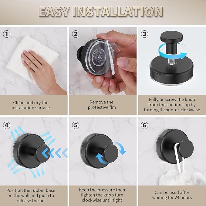 Suction Hooks for Shower, Mirror, Wall, Hanging Towels (White, 4 Pieces)