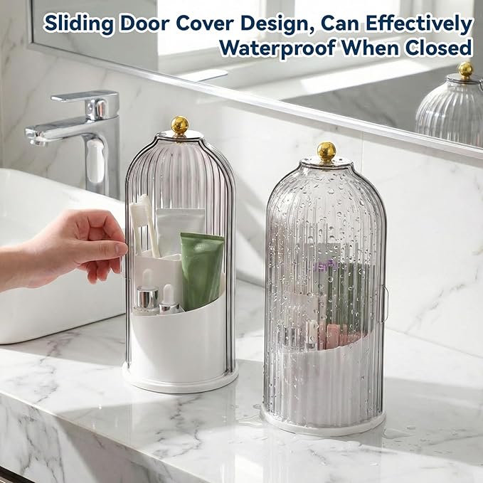 Dust Proof Toothbrush Holder, Rotating Toothbrush Holder 3 Slots with Sliding Lid Toothbrushes Organizer Tooth with Cover Brush Holders for Organizing and Storing Bathroom Countertop-Translucent Black