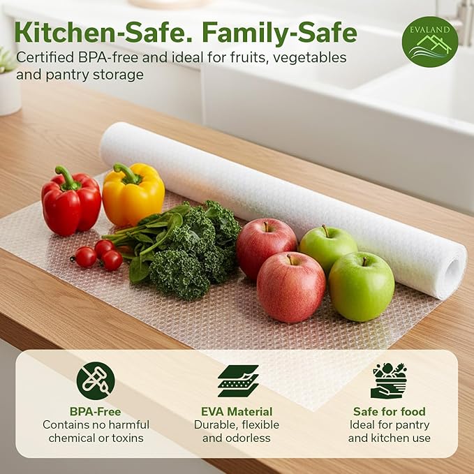 EVALAND Shelf Liners for Kitchen Cabinets Non-Adhesive 17.7" x 33 FT Clear Drawer Liner Non Slip, Washable Cabinet Liner, Waterproof Shelf Liners for Cabinets, Refrigerator Bathroom Pantry Cabinet Mat