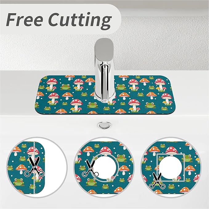 Faucet Draining Mat For Kitchen Sink, Red Mushroom Frog Diatom Mud Absorbent Drain Pad For Bathroom Kitchen Sink Splash Guard Drying Mat