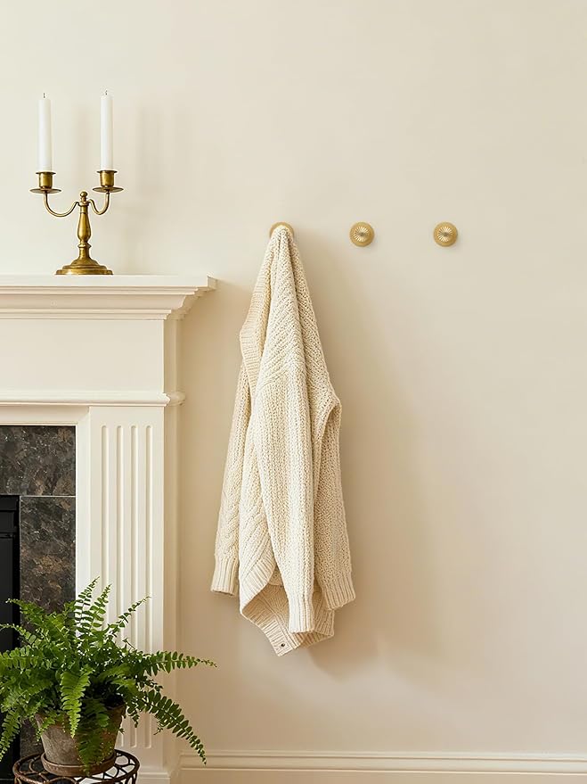4 Pack Adhesive Coat Hooks for Bathrooms Gold Wall Robe Towel Hooks for Hanging Kitchen Decorative Heavy Duty Zinc Alloy
