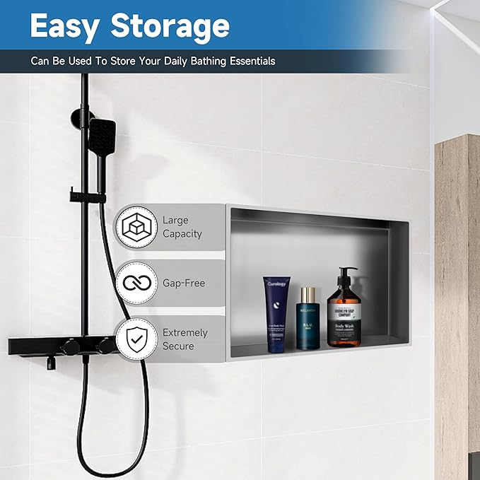 Shower Niche 18" X 12" Brushed Nickel, Stainless Steel Wall Niche Single Shelf Recessed Shower Shelf for Bathroom Storage, No Tile Needed Over Mount Installation
