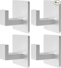 PMMASTO Adhesive Hooks Towel Hooks - 4 Pack Aluminum Wall Hooks Towel Hanger Shower Hook for Bathroom, Bedroom and Kitchen-Silver