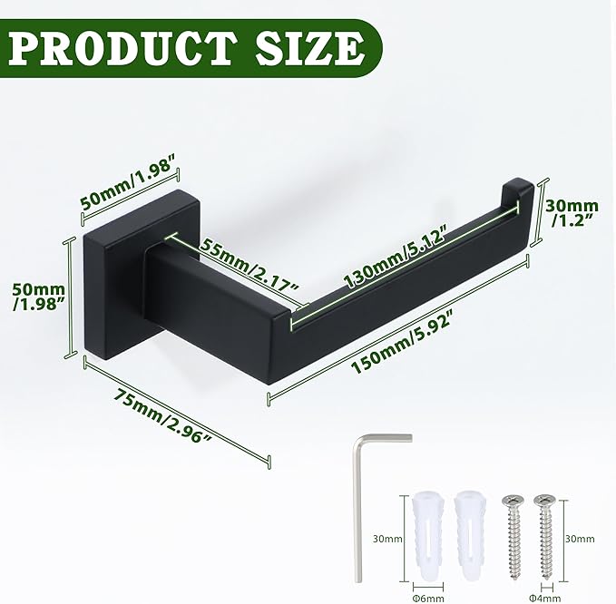 Alise Toilet Paper Holder,Bathroom Tissue Holder Wall Mount Toilet Paper Roll Holder Storage Dispenser,Square SUS304 Stainless Steel Paper Rack,Matte Black