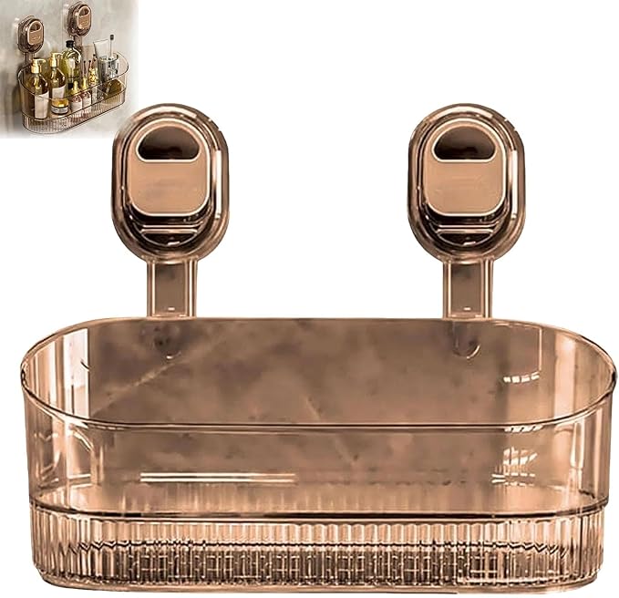 No-Drill Bathroom Suction Storage Box – Large Capacity and Strong Load-Bearing, Removable Hanging Storage Basket (Gold)