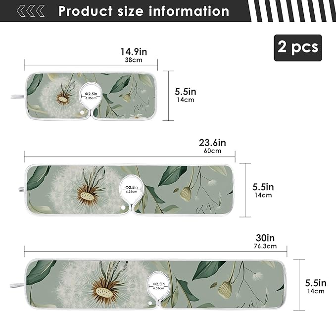 Sink Faucet Absorbing Mat Kitchen Sink Splash Guard Splash Faucet Drip Catcher for Bar RV Bathroom 2PCS 30x5.5in Sage Green Dandelion