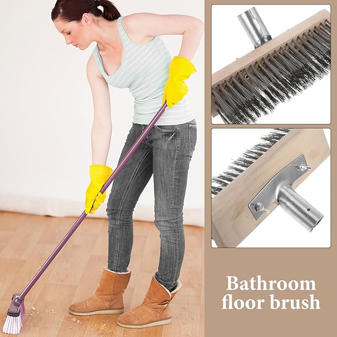 Heavy-Duty Stainless Steel Wire Floor Scrub Brush 20cm Head and Grout for Outdoor Concrete, Patio, Garage, and Garden Surfaces – Floor Cleaning Scrubber Tool