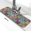 Talavera Mexican Ceramic Tile Floral Kitchen Sink Splash Guard Faucet Mat Super Absorbent Fast Drying Mat Sink Gadgets-Fast Drying Pad Sink Mat For Kitchen Bathroom (15" X 5.5" )
