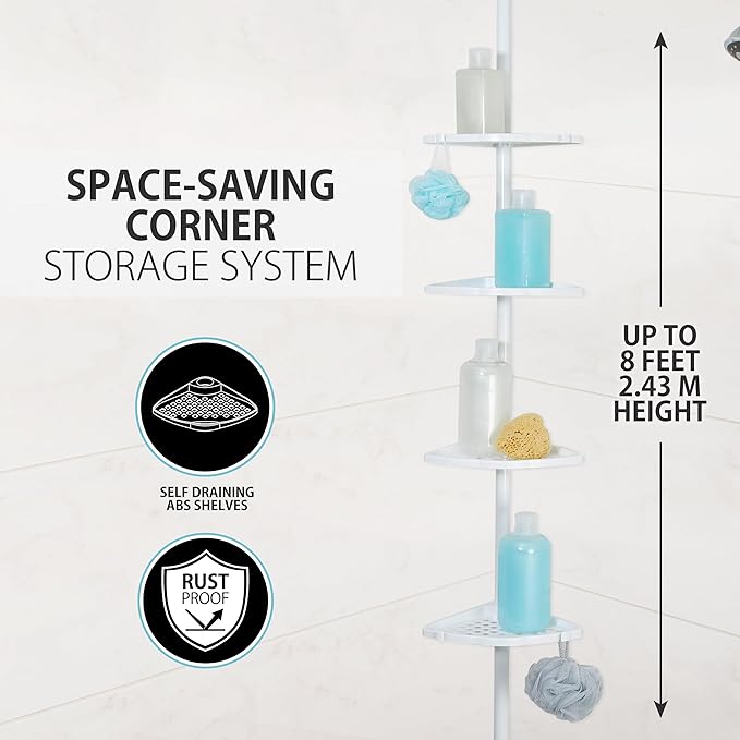 Better Living Products 70040 ULTI-MATE Rust Proof Aluminum Tension Shower Pole Caddy, No Size, White