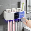 Smart 6-Slot Toothbrush Holder with Hygiene System, LED Display & 3 Cups – Wall-Mounted & Rechargeable, White