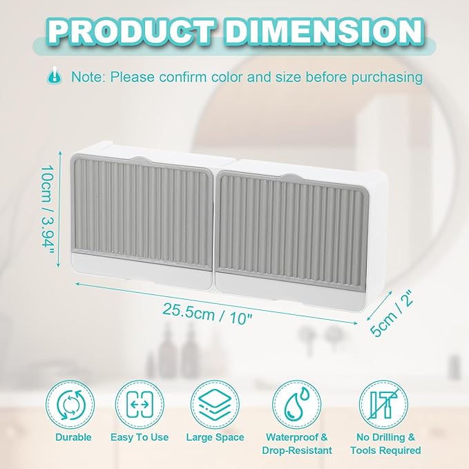 uxcell Soap Holder, 10 x 3.94 x 2 Inches Double Grid Wall Mounted No Drill Soap Dish for Shower, Bathroom & Kitchen - Self Draining Design Keeps Soap Dry (Gray)