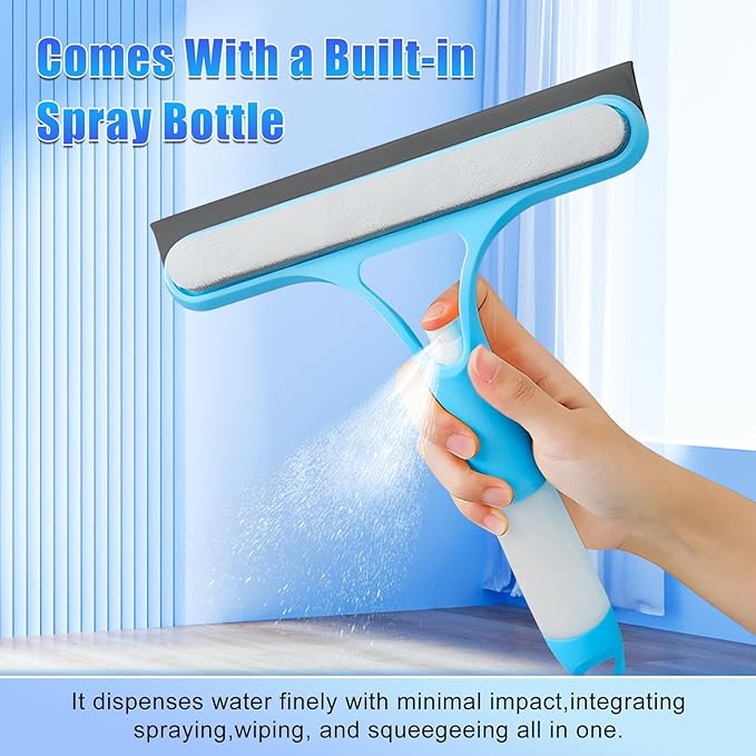 3 in 1 Spray Squeegee, 3 in 1 WindowSqueegee Cleaner, Spray WindowSqueegee Cleaner Tool with SprayBottle, for Car, Window (Blue)