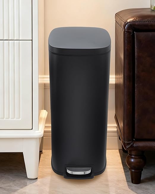3.2 Gallon / 12 Liter Trash Can Stainless Steel Garbage Can with Removable Inner Bucket for Offices, Hands-Free Kitchen Step Trash Can for Kitchen & Bathroom, Black