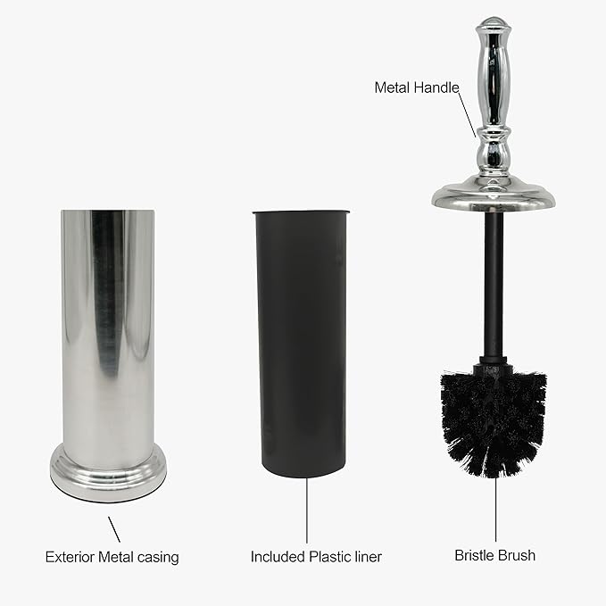 Metal Toilet Bowl Brush with Holder Premium Bathroom Cleaning Set Rustproof Hygienic Durable Elegant Finish