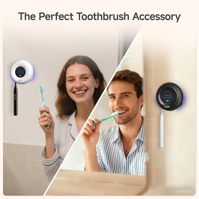 Toothbrush Holder Sanitizer - Cleaning & Drying, Rechargeable Wall-Mounted Toothbrush Organizer with Touch Control, Two-Slot Design for Bathroom (Black)
