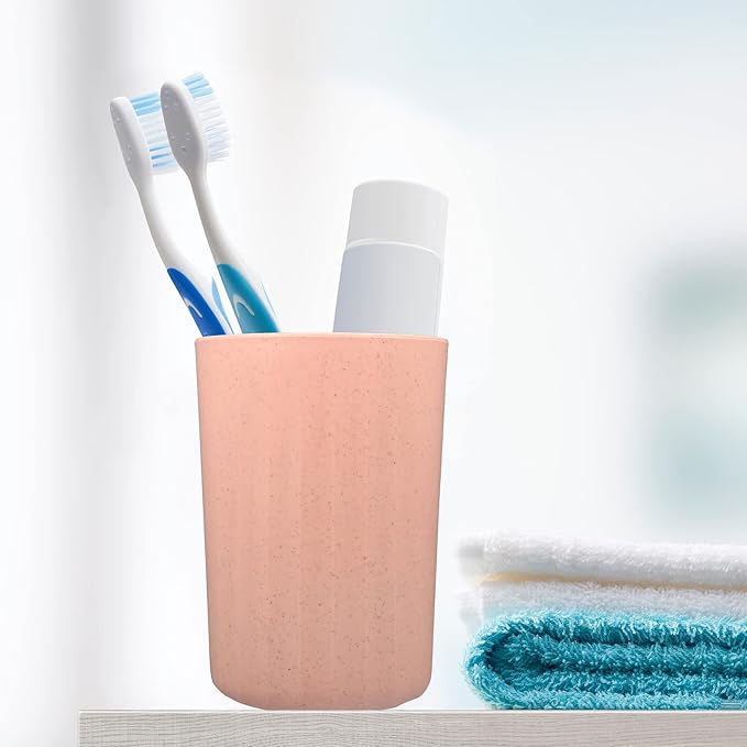 VOCOSTE 1Pc Bathroom Tumbler with Smooth Lines, Wheat Straw Cup, for Bathroom for Toothpaste Pink 4.09''x2.80''