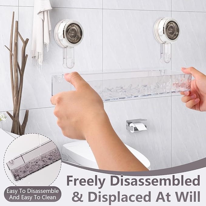 Corrugated Suction Cup Storage Holder,Movable Shower Shelf Suction Cup,Shower Caddy Large Capacity Bathroom Organizer,No-Drill Wall-Mounted Storage Shelf,Bathroom Organizers and Storages(White)