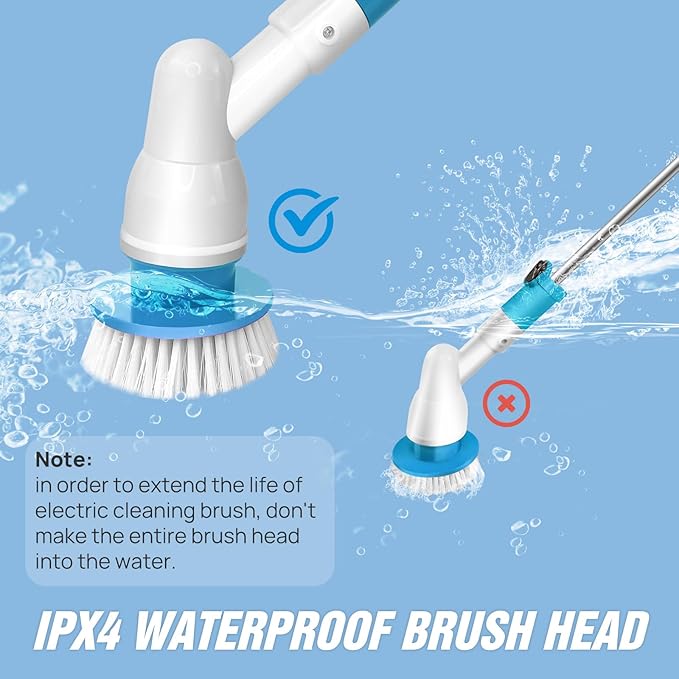 Electric Spin Scrubber 3200RPM Cordless Cleaning Brush - Adjustable Extension Handle (56cm to 105cm), Cordless Power Shower Scrubber with 3 Brush Head for Bathroom, Tub, Tile, Floor