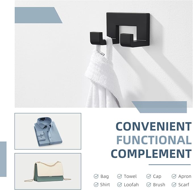 Angle Simple Double Towel Hook, Stainless Steel Bathroom Hand Towel Holder, Wall Coat Double Hook, Matte Black