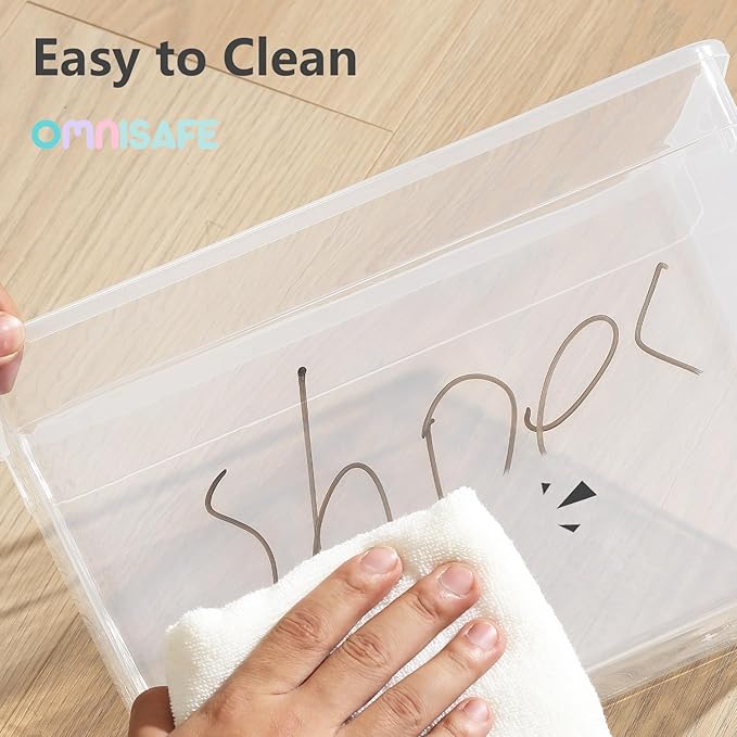 Stackable Plastic Storage Shoebox, BPA-Free Nestable Container with Latching Lid to Organize Shoes, See-Through Box for Home and Office, Multi-Purpose Clear Bins (Grey, 8 Pack)