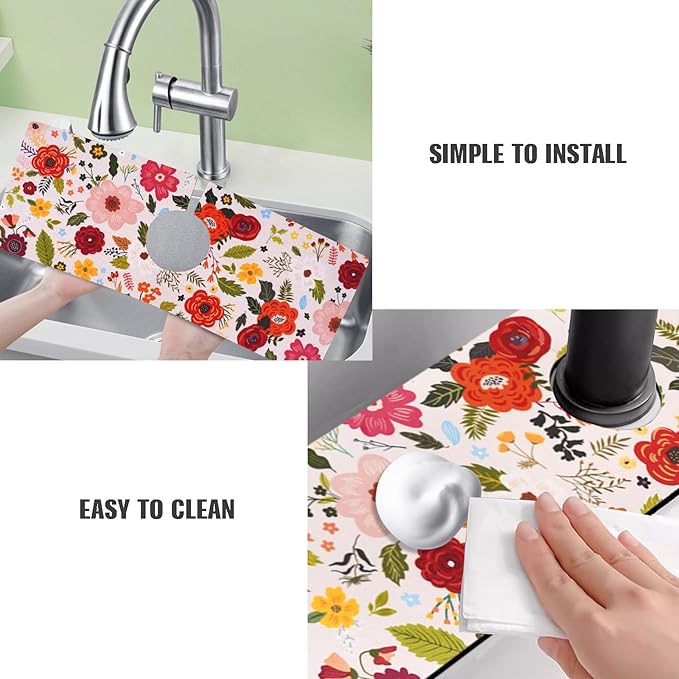 Sink Faucet Absorbing Mat, 2 Pack Drying Mat Around Faucet Sink Splash Guard Behind Faucet Sinkmat For Kitchen Bathroom Island Rv 15 * 5.5 Inch (38 * 14 cm)