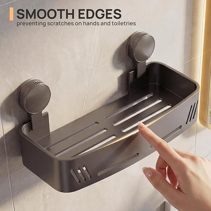 2-Tier 304 Stainless Steel Suction Cup Square Shower Caddy, Rustproof No Drilling Bathroom Square Storage Shelf