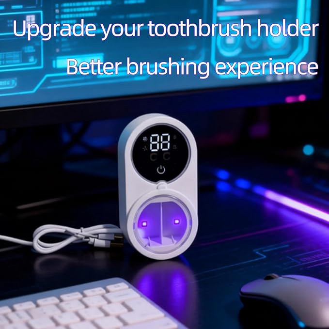 Wall-Mounted Toothbrush Holder for Bathrooms, Auto-Sensing Cover, Cleaner, Air-Drying Function, Rechargeable, with Led Smart Screen, Suitable for Electric and Manual Toothbrushes
