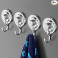 YIGII Suction Hanging Towel Hooks - Bathroom Hooks Without Drilling, Strong Towel Holder – Waterproof & Rustproof, Silver (4-Pack)