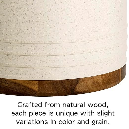 Allure Home Creation Marson Resin in Stone Finish with Natural Color Wooden Base Wastebasket 1.80 gallons