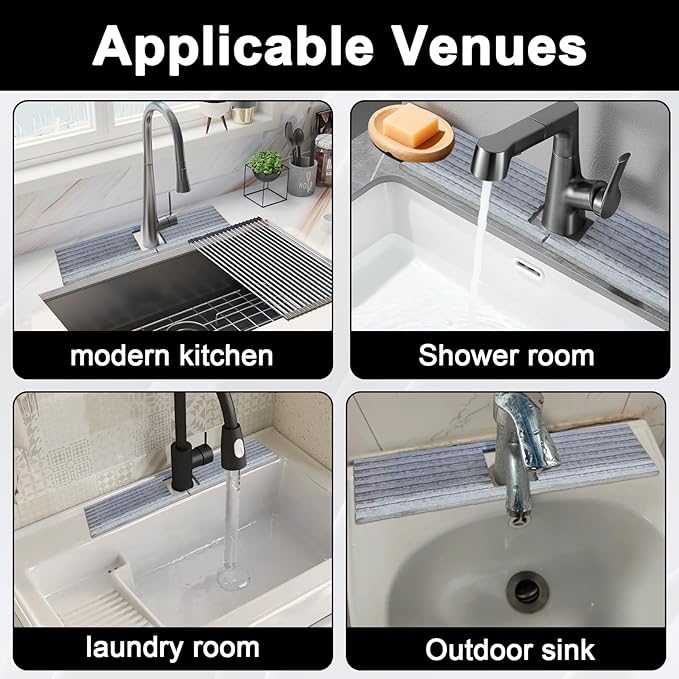 Faucet Mat for Kitchen Sink, Stone Faucet Mat for Kitchen Sink Tray 17.71*3.94*0.35in Square Hole Prevents Moisture Buildup Suitable for Bathroom Countertop Faucet Around Sink Light Gray