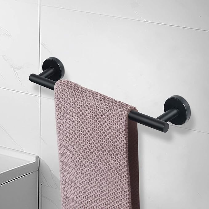 NearMoon Bath Towel Bar, Thicken Stainless Steel Shower Towel Rack Holder Wall Mounted for Bathroom,16-lnch Overall Length-13-lnch Usable Hanging Space (1 Pack, Matte Black)