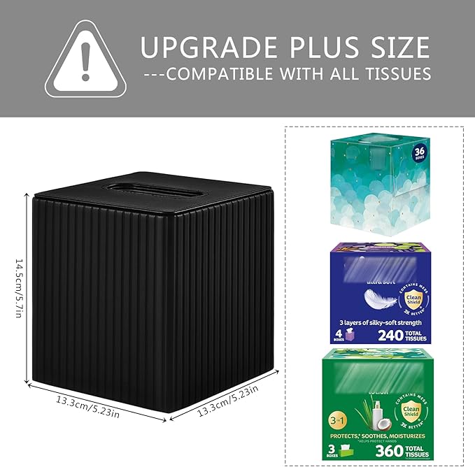 PU Leather Tissue Box Cover Square Tissue Box Holder for Bathroom Vanity Countertop Night Stands Bedroom Office Desk,Modern Tissue Decorative Organizer with Magnetic Closure (Black)