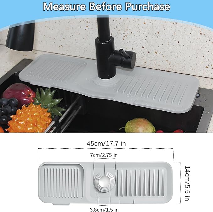 17.7*5.5 Inch Large Non-Slip Base,Multi-Surface Protector for Kitchen,Bathroom,Laundry,RV,Easy Clean Water Deflector Accessory(light gray)