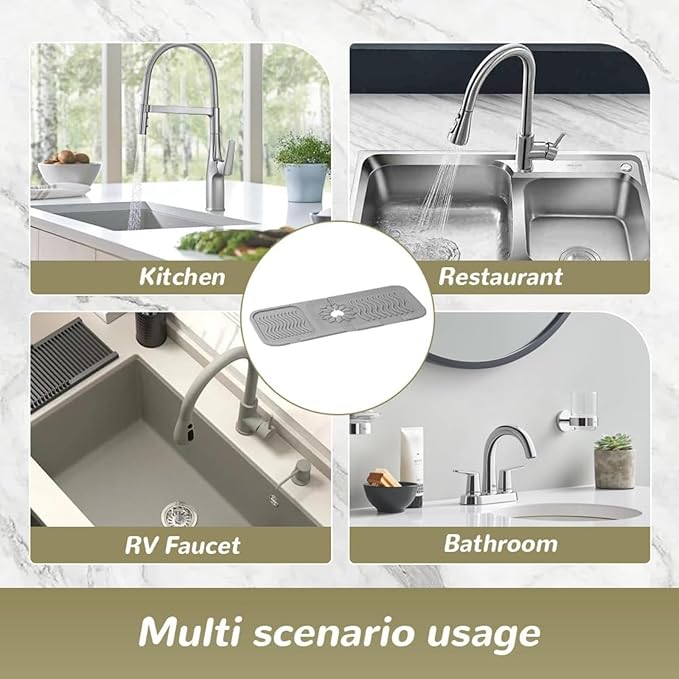 Kitchen Sink Splash Guard - Foldable Silicone Faucet Cover & Drip Tray, Water Diverter Mat for Kitchen & Bathroom Sink, Keep Countertop Dry, 14.5"x5.31"x0.2" (White,S)