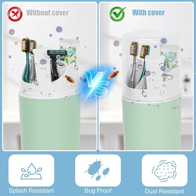Tall Electric Toothbrush Holder with Cover, 10.6" Dust Proof Bathroom Caddy Fits Adults Electric Toothbrushes, Toothpaste, Wall Mount or Countertop Organizer with Removable Dividers, 4 Slots (Green)